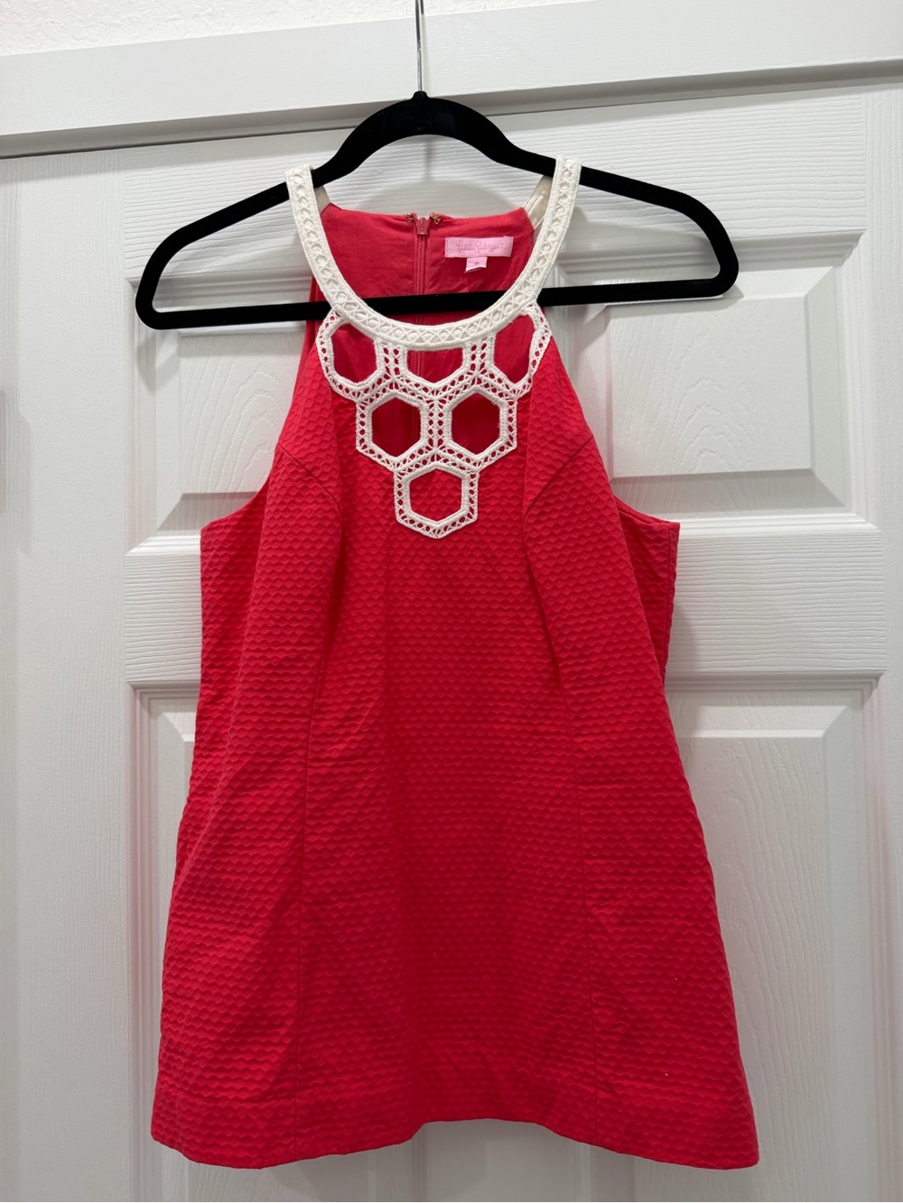 Lilly Pulitzer Pink Halter with White Crochet Detail Size 10